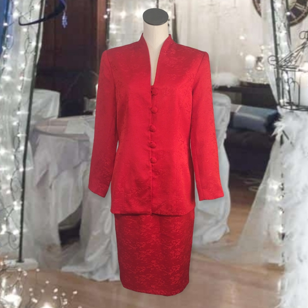 Vintage 80s Red Suit Skirt Set